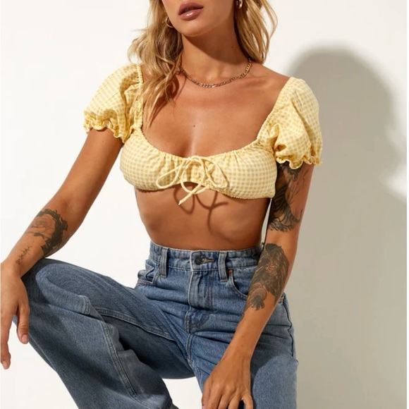 Haenji Crop Top In Lemon Gingham
Yellow - Picture 1 of 4